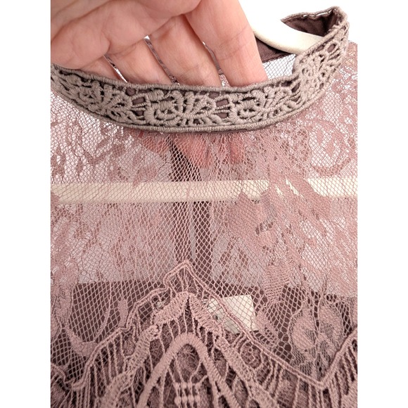 Entro Mauve Lace Coquette Whimsigoth Boho Sheer Top Medium Fairy Renaissance - Picture 5 of 11